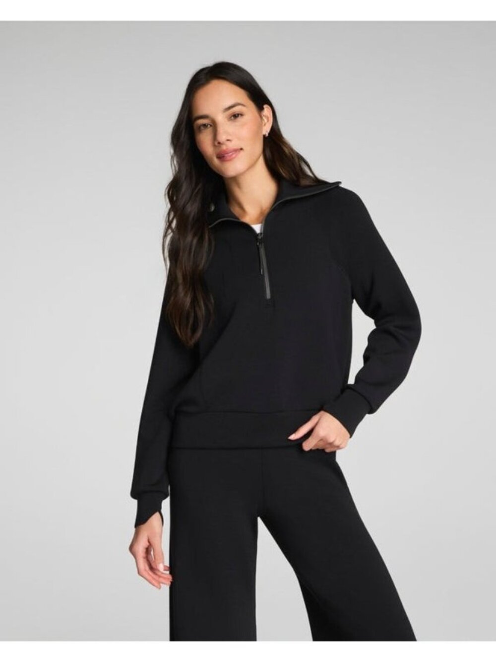 SPANX AirEssentials Half Zip sweater sweatshirt black LARGE athleisure lounge